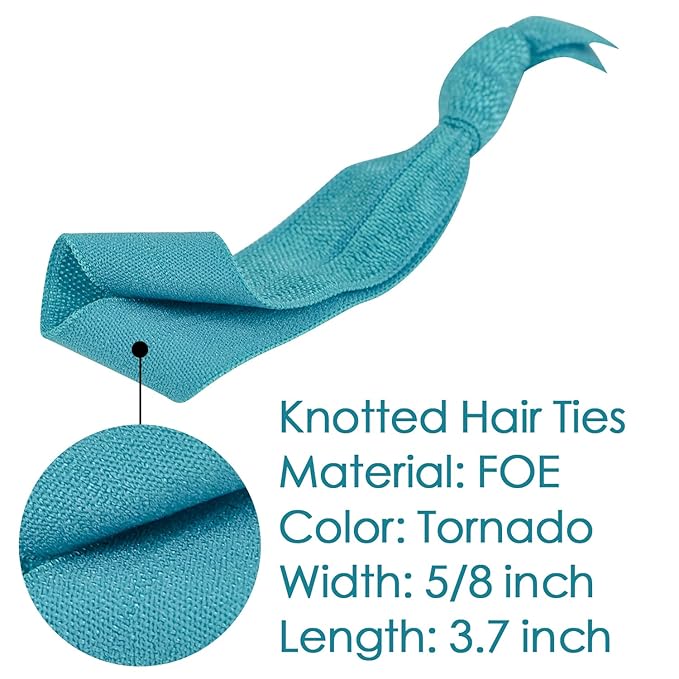 MEEDEE Teal Blue No Crease Soft Knotted Hair Ties - 100 Pack Ouchless Yoga & Pony Tail Bracelets for Women