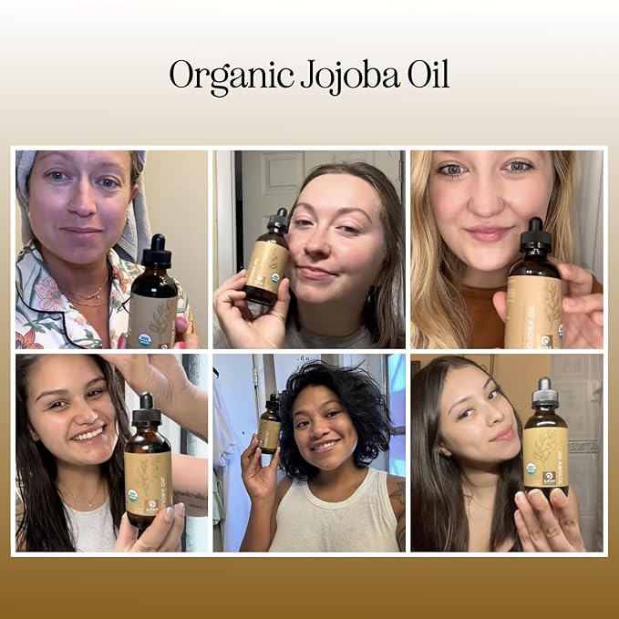 Organic Jojoba Oil Cold Pressed Unrefined - 100% Pure Organic Certified Oil for Skin Hair & Nails - Organic Skin Care & Natural Beauty DIY Carrier Oil - Dermatologist Tested & Non GMO (4 Fl Oz)