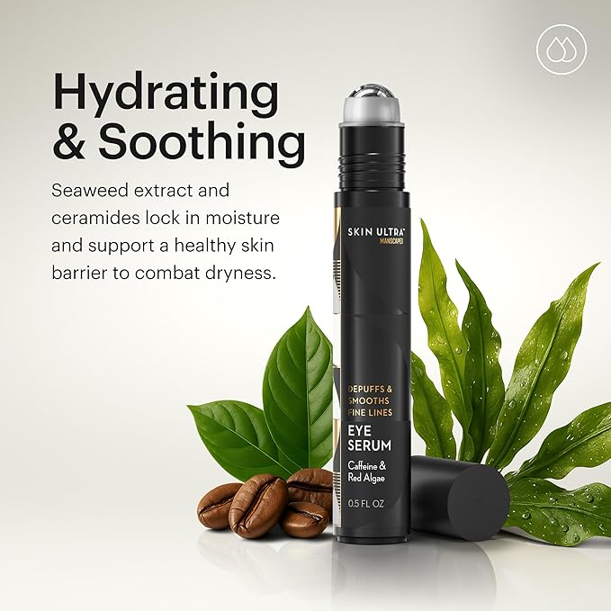 MANSCAPED® Skin Ultra™ Eye Serum - Fast-Acting Formula with Caffeine, Red Algae & Ceramides to help Depuff & Hydrate Skin, Cooling Rollerball Applicator, Fragrance-Free, 0.5 fl oz.