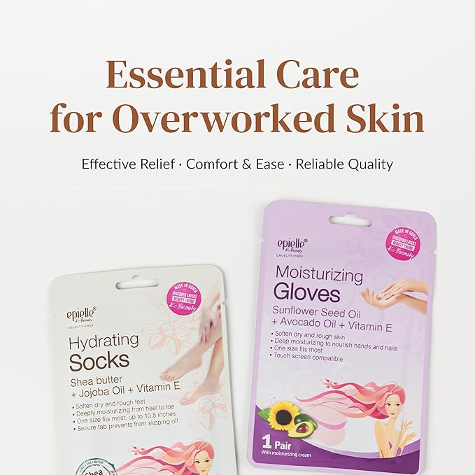 Epielle Hydrating & Moisturizing Hand & Foot Masks, Relieve and Soften Dry, Rough Skin, Self Care Gifts for Women, Spa Kit, Stocking Stuffers, 6 Moisturizing Gloves & 6 Moisturizing Socks