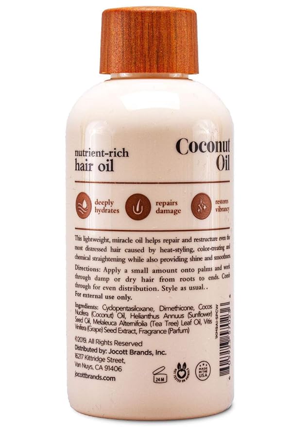 Oliology Coconut Hair Oil - Lightweight Formula Helps Repair Distressed Hair Caused by Heat Styling & Chemical Treatments | Mends Split Ends | Controls Frizz | Made in USA & Paraben Free (4oz/2 Pack)