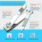 2PCS Stainless Steel Nail Clippers,Professional Fingernail Clipper and Toenail Clipper, Wide Easy Press Lever Nail Cutter with Swing Out Nail Cleaner/File for Men and Women