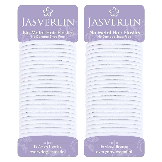 White Thick Hair Ties 5mm Large Ponytail Holders for Women Girls Men Curly Texture Rubber Bands Durable Stretchy Nylon Hair Elastics for Braids 48 Count