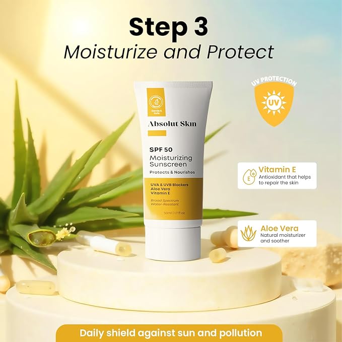 AbsolutSkin Beginner Bundle – 3-Step Brightening Skincare Set for Dull Skin – Includes Face Wash, Radiance Serum & SPF50 Cream – Dermatologist-Formulated