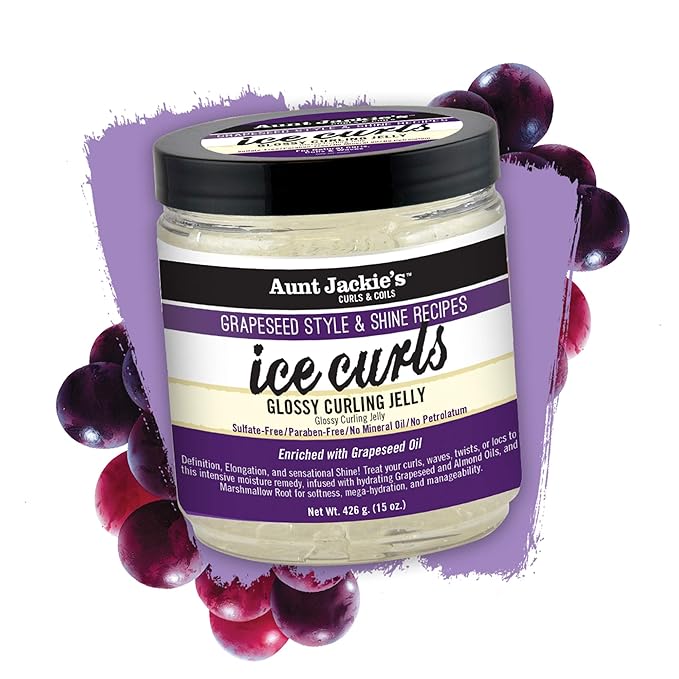 Aunt Jackie's Grapeseed Style and Shine Recipes Ice Curls Glossy Curling Jelly, Hydrates, Softens, Makes Waves, Curls and Coils Easier to Style, 18 oz