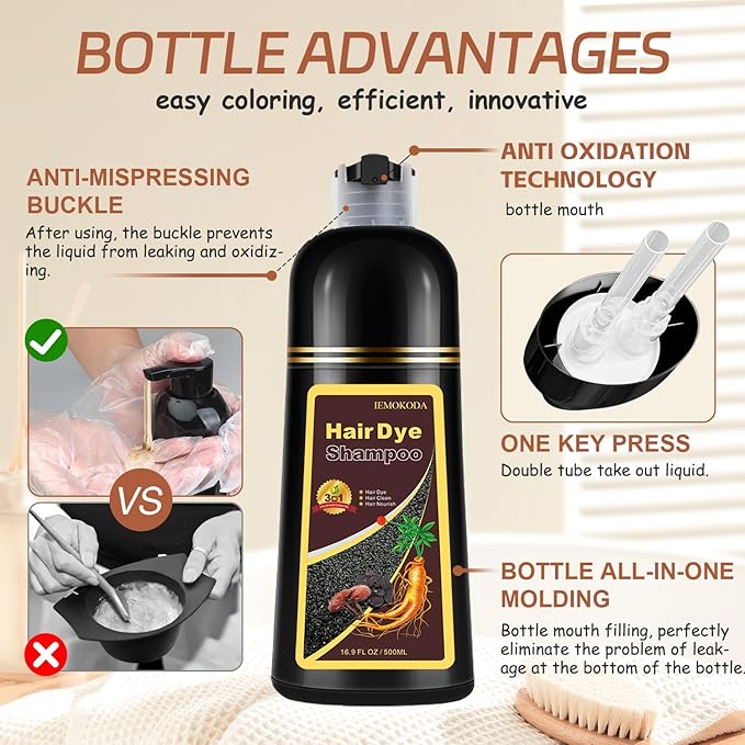 Instant Coffee Hair Dye Shampoo for Vibrant Hair Color, Natural Herbal Hair Color Shampoo Hair Dye, 3 in 1 Coloring & Care Formula Lasts 3-4 Weeks, Easy & Quick to Use for Women Men, 500ML