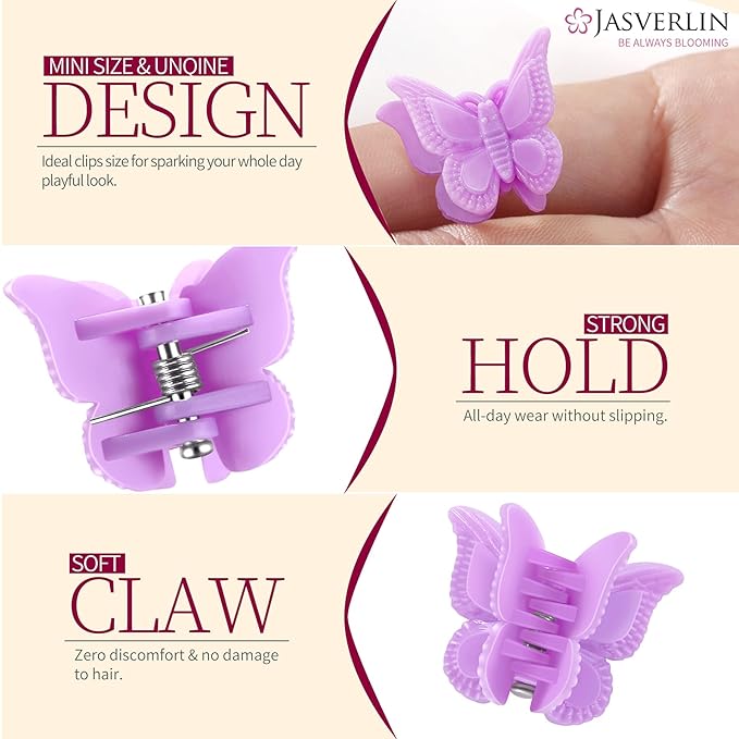 50 Pcs Butterfly Clips for Hair, Cute 90s Y2K Butterflies Mini Hair Claws Clips for Girls Hair Accessories Small, Colorful Pastel 10 Colors, 5 of each color (Vivid Spectrum)