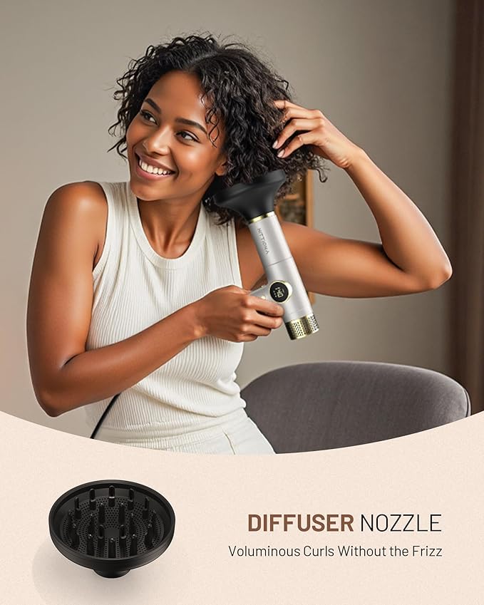 Dual Voltage Travel Hair Dryer with Magnetic Diffuser - 2000W High-Speed Ionic Hair Dryers Gift for Women Men, Fast Drying, Low Noise, Lightweight, No Heat Damage, European Travel 110V-240V, Gold