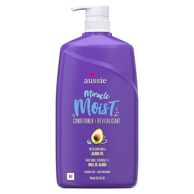 Aussie Miracle Moist with Avocado & Jojoba Oil, Paraben Free Conditioner, 26.2 fl oz (Pack of 2)