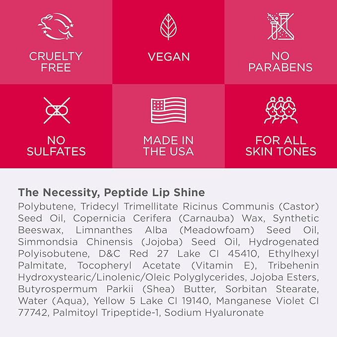 Cote Beauty's Peptide Lip Shine in Lola, Ultra Hydrating & Long-Lasting Coral Plumping Lip Gloss for Women with Hyaluronic Acid, Shea Butter & Jojoba Oil, Vegan & Cruelty-Free, 0.12 Fl Oz