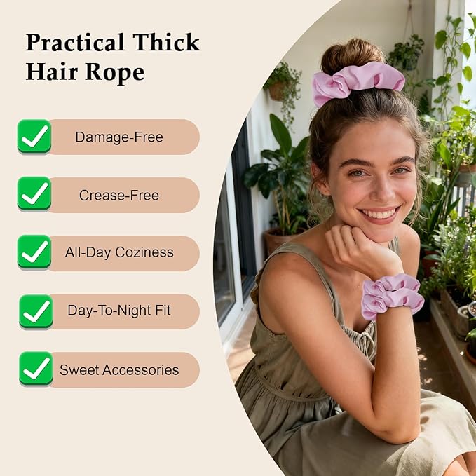 Satin Scrunchies for Women – 8PCS Pink Silk Hair Ties – No Crease, Frizz-Free, Gentle Elastic Hair Bands for Thick & Thin Hair, Soft & Stylish Hair Accessories Gifts