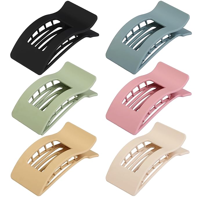 French Flat Hair Clips for Women 6pcs Hair Claw Clips for Thick or Thin Hair Matte Claw Clips for Girls Barrettes Non-Slip Strong Hold Hair Accessories for Women (Light Colorful)