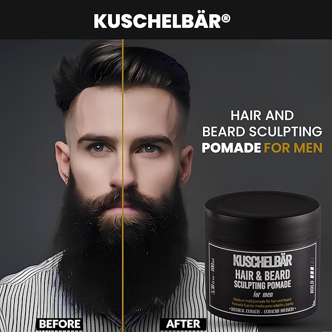 KUSCHELBAR - Pomade For Men | Pomade For Men Strong Hold | Natural Botanical Extracts | Shape and Control Your Beard or Mustache | Leave-In, Non-Greasy, Lightweight l 1,01 fl.oz