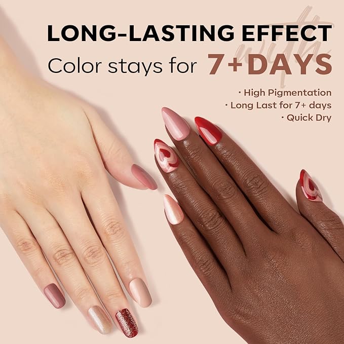 modelones Brown Nail Polish Set 6 Colors, Nude Burgundy Glitter Fall Winter Quick Dry Mini Nail Lacquer Kit Dark Red Nail Art DIY Home Salon Nail Art Manicure Gifts for Women Girls