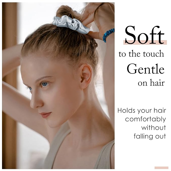 OLESILK 100% Mulberry Silk-Scrunchies for Hair Sleep, Women Grils Silk Hair Ties for Frizz & Breakage Curly Hair, No Damage, Elastics Ponytail Holder, 3 Pack