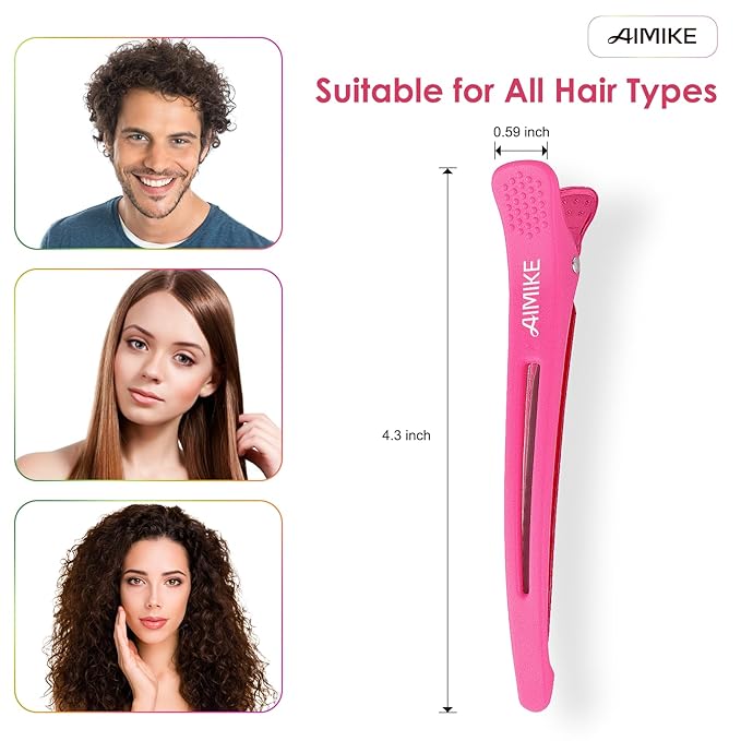 AIMIKE Neon Hair Clips, 12 Pcs Professional Sectioning and Cutting Clips for Hairdressers - 4.3" Long Duck Billed Rollers for Styling