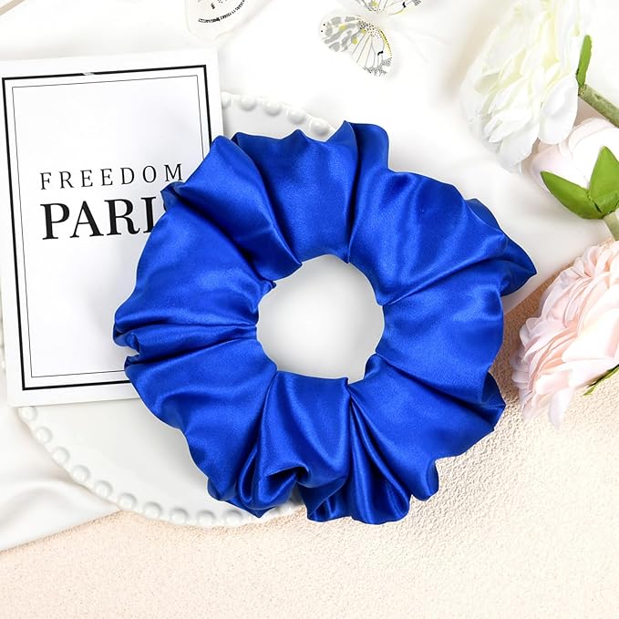 CEELGON Royal Blue Big Satin Scrunchie6.5 Inches Jumbo Scrunchies Silky Hair Ties Oversized Ponytail Holderfor Thick Curly Hair Extra Large Hair Accessories for Women (Royal Blue)