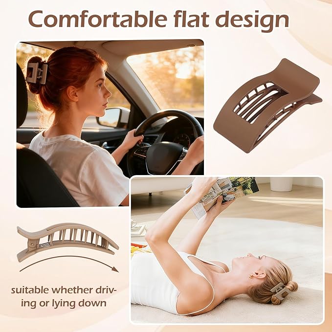 French Flat Hair Clips for Women 6pcs Hair Claw Clips for Thick or Thin Hair Matte Claw Clips for Girls Barrettes Non-Slip Strong Hold Hair Accessories for Women (Coffee)