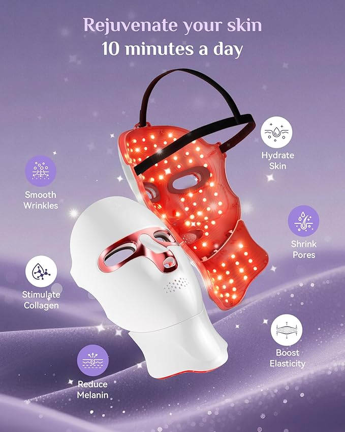 FOLOKE LED Light Therapy Mask Skin Care Mask, LED face & neck Red 630±5nm & NIR 830nm Wavelength,USB C Rechargeable for Home Use Working Travel Yoga (Sakura Pink