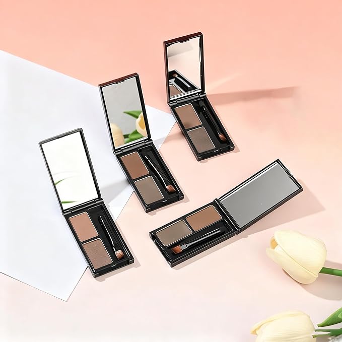 Dark light Brown Eyebrow Powder，Eyebrow Kit Makeup Palette，Two Colors Matte Eye Brow Powder With Mirror&Brow Brush for Women，LongLasting，Waterproof，Fill & Sculpt，Defined Natural Brows 01
