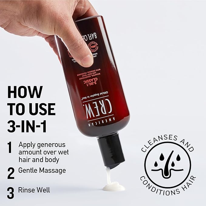 American Crew Shampoo, Conditioner & Body Wash for Men, 3-in-1, 3.3 Fl Oz