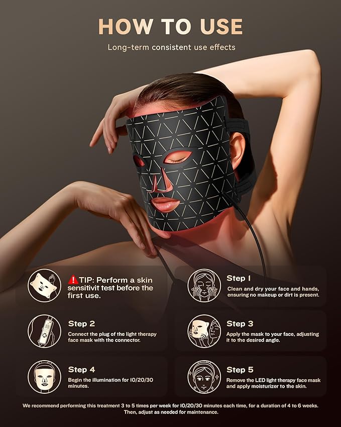 FOLOKE LED Light Therapy Mask Skin Care Mask, LED Red Light Therapy 630nm & 850nm Wavelength for Home Use, Body Beauty Machine for Care at Home