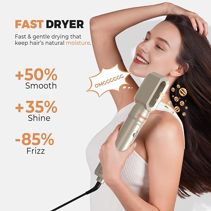 6 in 1 Blow Dryer Brush, Upgrade Hair Dryer Brush Set Negative Ion Air Styler Curling Wrap Air Curler, Hot Air Brush Curling Iron Hair Styling Tools As A Gift for Straight/Curl/Dry/Smooth