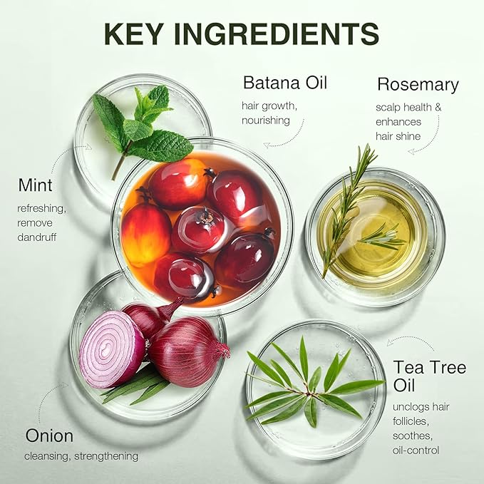 Batana Oil Hair Growth Shampoo, Strengthening Regrowth Shampoo for Men & Women with Thinning Hair & Hair Loss, Infused Rosemary, Mint Oil Nourishes Scalp, Sulfate Free for All Hair Types, 10.15 fl.oz