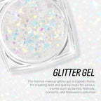 Clear White Face Body Hair Glitter Gel, Party Concerts Face Paint Mermaid Holographic Chunky Festival Rave Accessories Glitter Makeup, 6 Kinds of Sparkling Sequins for Hair Nail Eye Lip Body