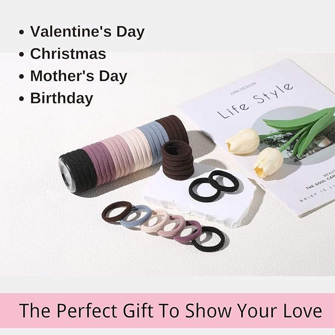 LuSeren 120PCS Soft Hair Ties for Women – No Damage Ouchless Nylon Hair Accessories, Seamless Fabric Ponytail Holders for Daily Use (Natural Colors)