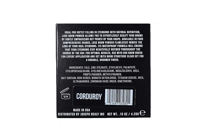 Joey Healy Luxe Brow Powder, Natural and Soft Definition Eyebrow Powder, Waterproof Brow Makeup Formula, Corduroy (Ash)