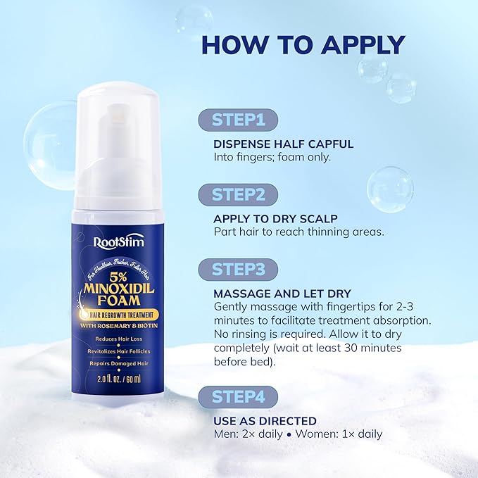 5% Minoxidil Foam for men and women, Extra Strength Hair Regrowth Treatment for Thinning Hair and Hair Loss, Hair Follicle Health – Thicker, Fuller Hair Growth Solution 6 FL.OZ