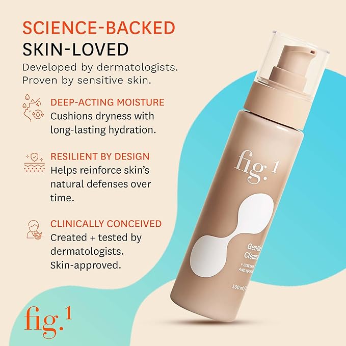 Fig.1 Hydrating Facial Cleanser for Women | Gentle Cleanser Face Wash with Glycerin & Squalane | Non-Drying, Fragrance-Free Formula for Sensitive Skin | 3.4 oz Refillable Bottle