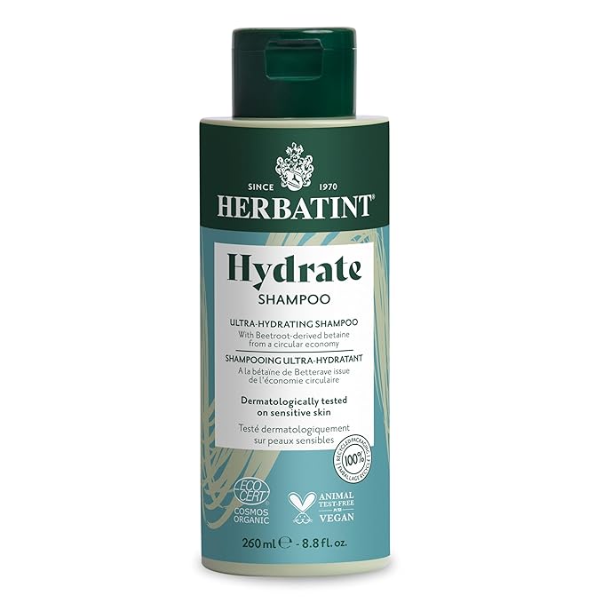 Herbatint Hydrate Shampoo - Deep Hydration & Protection - Restores Softness & Shine - Shields Against Pollution - Free of Parabens - Infused with Maca - 8.8 fl oz