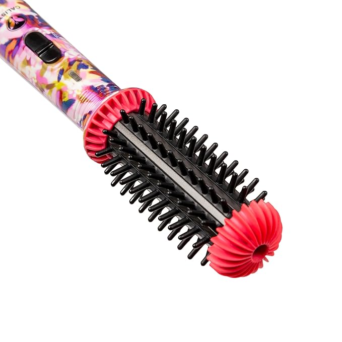CALISTA GoGo Mini Heated Round Brush | Curl, De-Frizz, and Style Hair with the Mini 7” Styling Tool | Heats to 365°F | Perfect for Travel | Dual Voltage | Compatible for Most Hair Types (Pink Petals)