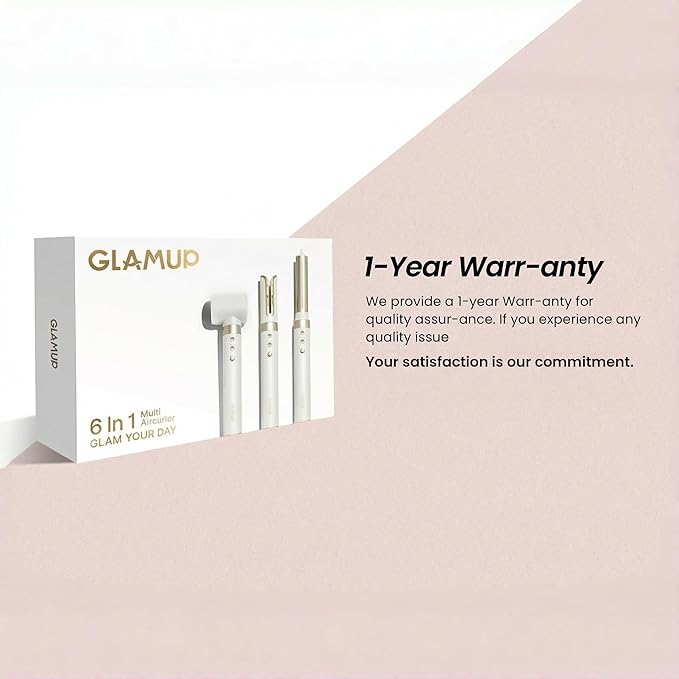 GLAMUP® 6 in 1 Hot Air Styler, Upgraded Long Barrel, Round Brush, Powerful High Speed Dryer, Tight Grip, Curling Volumizing Gift Set with Travel Bag