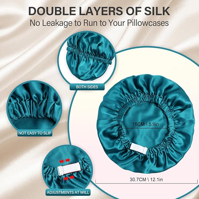 Silk Bonnet for Women 100% Mulberry Silk Sleep Cap 22 Momme Double Layer Hair Wrap for Curly Short Long Hair