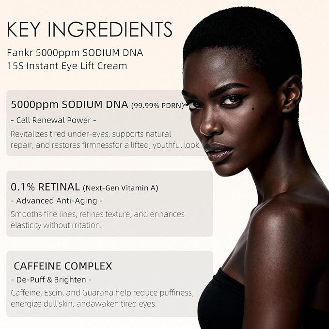 15-Second Instant Eye Lift Cream with Sodium DNA & 0.1% Retinal | Rapid Tightening for Eye Bags & Fine Lines | Dual-Action Firming + Long-Term Repair | Caffeine, Peptides & Collagen Complex | 0.7fl oz