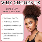 4pcs Black Adjust Satin Hair Scrunchies for Women Girls, Adjustable Hair Ties Soft Than Silk for 4c Girlie Thick Curly Natural Hair, Easy to Use Hair Accessories for Afro Puff Loc Ponytails