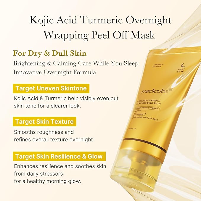 medicube Wrapping Mask Kojic Acid, Turmeric, Vitamin C Overnight Peel Off Facial Mask | Brighten & Defends Against Skin Stress for a Clear, Glowing Complexion | Korean Skin Care, 2.53 fl.oz