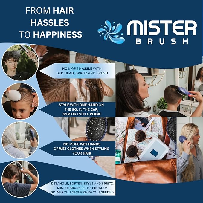 2-in-1 Hairbrush Mister – Innovative Hair Mist & Brushing Tool for Wet & Dry Hair Styling – No-Tangle Bristles, Convenient Water Reservoir, Easy-to-Use (Pink)