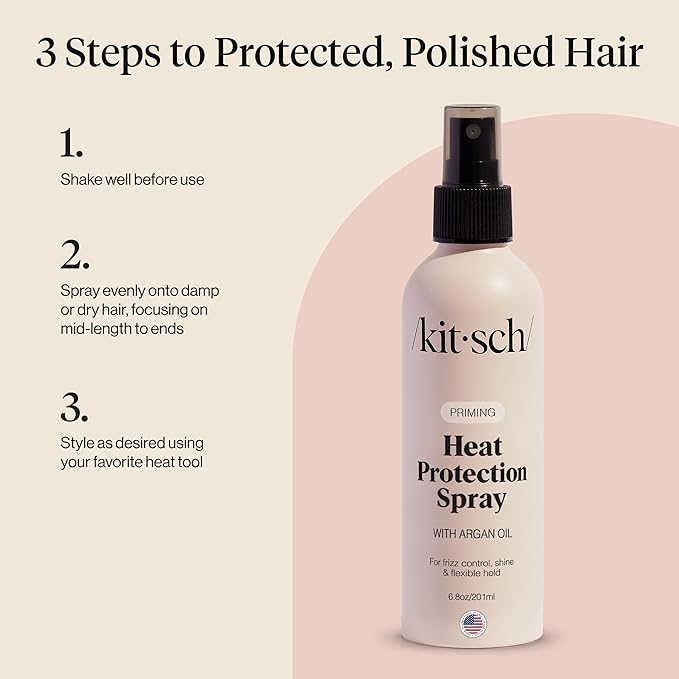 Kitsch Heat Protection Spray for Hair – Heat Protectant for Hair with Argan Oil – Styling Hair Spray for Frizz Control, Shine & Damage Protection – Protects Strands | Ideal Gifts for Women – 6.8oz