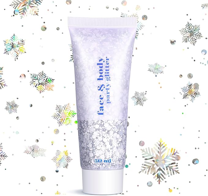 Christmas Face Glitter - Holiday Gift for Women Girls, Chunky Sparkling Glitter Makeup, Party Costume Accessories Christmas Stockings (Silver Body Glitter)