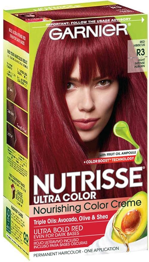Garnier Nutrisse Haircolor, R3 Light Intense Auburn Nourishing Color Creme Permanent (Pack of 3)