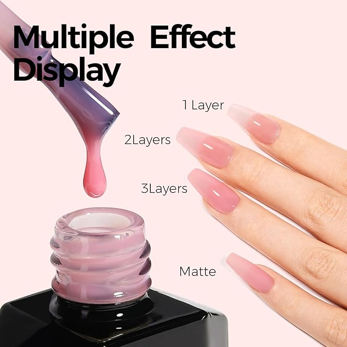TOMICCA Jelly Pink Gel Nail Polish,15ml Clear Nude Pink Gel Polish,Soak Off Uv Led Cure Needed，Color Long Lasting Sheer Translucent Nail Art Manicure French Salon Diy Design Gifts For Woman