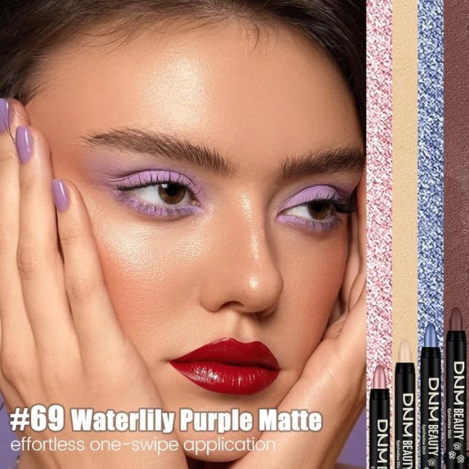 evpct Lavender Purple Matte Cream Eye Shadow Sticks Brightener Pencils for Women, Purple Silky Eyeshadow Applicator Stick Pen Waterproof, Blendable Crease-Proof Stick Eyeshadow Matte Eye Makeup 69