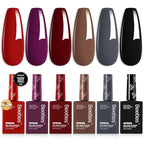 Beetles Winter Gel Nail Polish Set – 6 PCS HEMA-Free Gel Nail Kit Burgundy Dark Red Brown Black Gray UV Nail Polish Color DIY Midnight Elegance Manicure Home Salon Christmas Gifts for Women