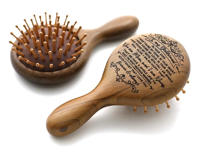 TOBOHU Engraved with Love Quote Wood Hairbrush, Gifts for Girlfriend, Romantic Keepsakes to My Girlfriend Gifts from Boyfriend on Birthday Anniversary I Love You Gifts for Her