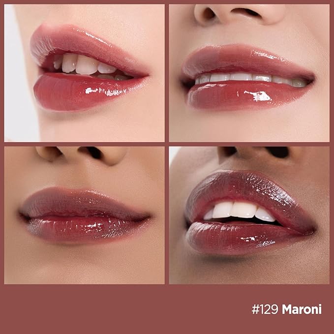 Laka Fruity Glam Tint, 4.5g/0.15oz, Glowing Lip Stain with Wide Color Spectrum, Hydrating & Lightweight Texture, Long-Lasting Bold Stain, Non-Sticky, Vegan, K-Beauty (#129 Maroni)