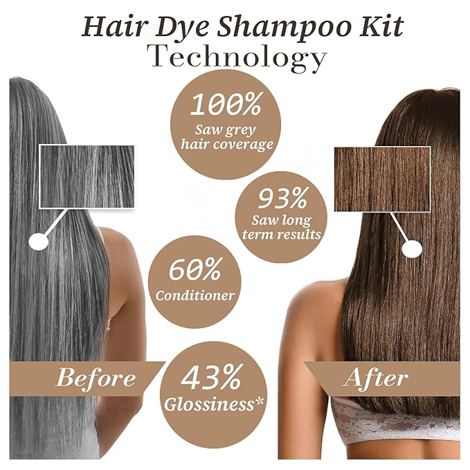 Chestnut Brown Hair Dye Shampoo 3-in-1, Instant & Long-lasting Hair Color Shampoo in Minutes, Gray Hair Coverage for Men & Women, Natural Shampoo Hair Dye for All Hair Types